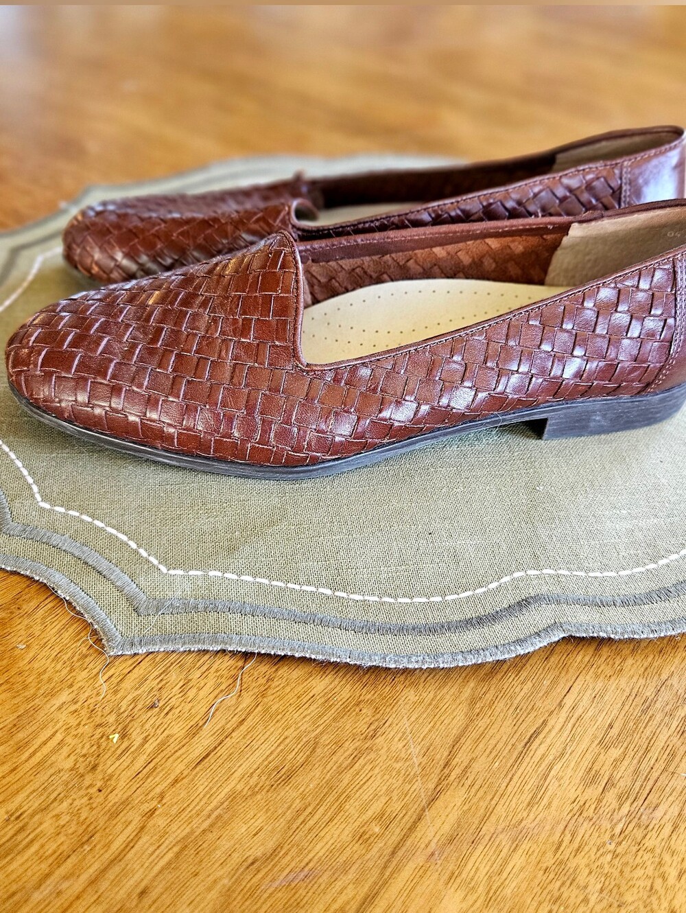 90s Brown Woven Leather Slip On Acedamia Loafers